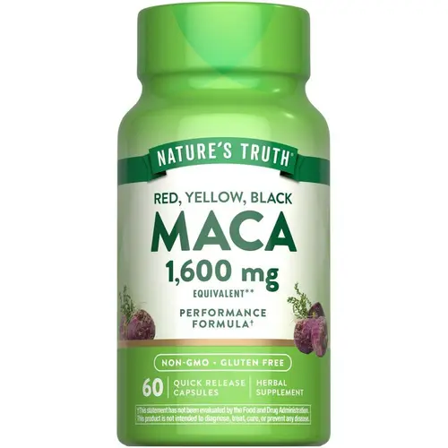 Nature's Truth Maca Root 1600 mg - 60 Quick Release Capsules - Red, Yellow, and Black - Performance Formula - Non-GMO & Gluten Free Supplement