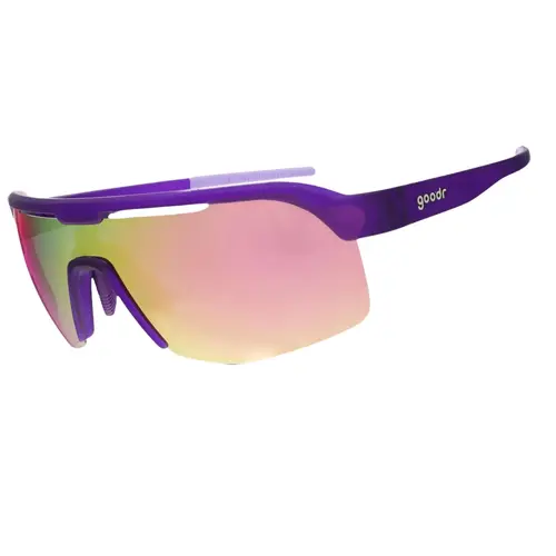 goodr Tentacle Tag Champion Medium Size (Bolt G) Translucent Dark Purple Frame with Light Pink Lens, UV400, No Slip No Bounce No Tangle