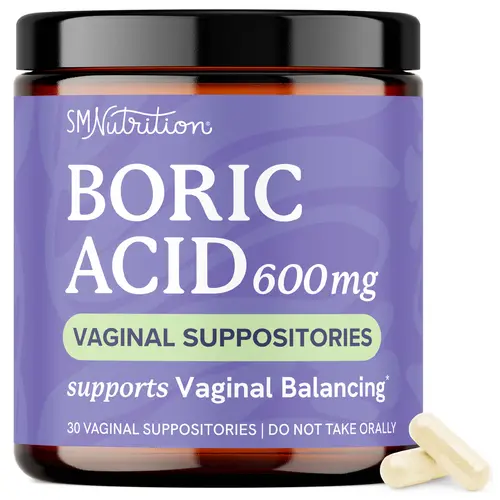 Boric Acid Suppositories for Women 600mg | pH Balance, Odor & Itching Support | Boric Acid Suppositories | 30 Count