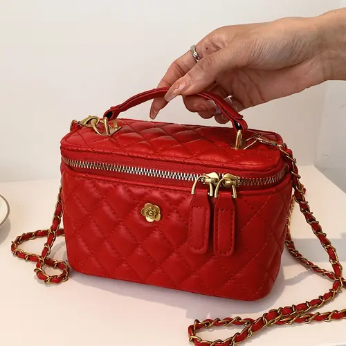 Women's Fashionable Quilted PU Leather Handbag, Fashion Crossbody Bags, Casual Versatile Chain Strap Zipper Shoulder Crossbody Bag, Trendy High-Quality Commuting Tote for Daily Use, Casual Commuter Bag