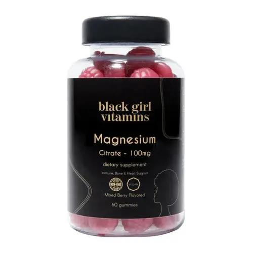 Black Girl Vitamins Magnesium Citrate 100mg Mixed Berry Flavored Gummies Dietary Supplement 60 Count