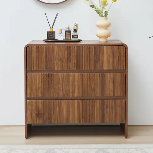 FurSch Fluted 4 Drawer Dresser for Bedroom Mid Century Modern Wide Chest of Drawer Curved Edge Wood Closet Dresser Nightstand with Storage for Bedroom Living Room Hallways Sideboard