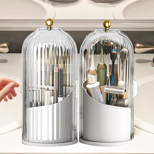 Dustproof Toothbrush Holders with Cover, 1pcs Rotating Electric Toothbrush and Toothpaste Holder for Bathroom Countertop, 3 Slots Transparent Makeup Brushes Organizer for Vanity Makeup Brushes Holder summerwins,summerwins,sunscreen