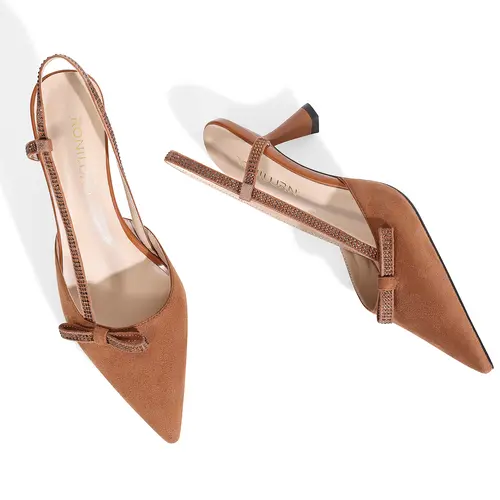 RONILURN Women's Rhinestone Bow Tie Kitten Heel Pumps - Closed Toe Slingback Footwear, Comfortable Dress Shoes for Bridal Wedding Prom, Kitten Heels For Women