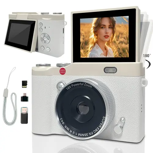 Flip Screen Portable Compact Camera for Teens, Vintage Student Camera, Pocket Camera with Memory Card, Entry-Level Beginner Digital Camera with Filters, Perfect for Back to School, Christmas & Thanksgiving