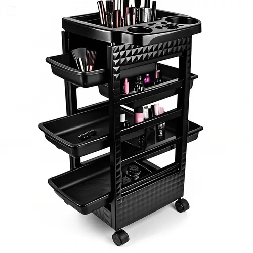 SummerVibes 5-Tier Rolling Beauty Cart – Black Salon Storage with 360° Wheel and 5 Shelves, Salon Organizer of Brush&Styling Tools, Professional Hair Stylist Cart
