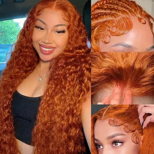 Zlzlblbl Ginger Orange 13x6 Water Wave Lace Front Wigs Human Hair #350 Colored Wigs Lace Frontal Wigs