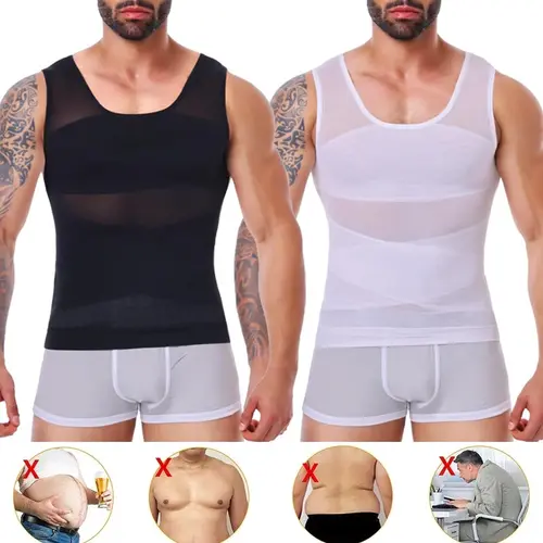 Men's 1/2/3/4-Pack Compression Tank Top, Sleeveless Tummy Control Shapewear, Slim-Fitting Undershirt Ready Vest, Lightweight Stretchy Breathable Mesh, for Sports Workout & Casual Wear