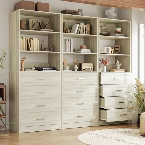21.3" Modern Walk-in Closet System - 4 Wooden Drawers, Adjustable Storage Shelves, Sturdy Narrow Cabinet with Anti-tip Stability, Customizable Organization for Small Spaces, Bedroom Storage Organizer, Furniture For Small Spaces