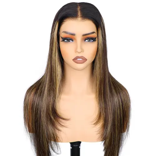 OQ HAIR 4/27 Honey Blonde Highlight Color Layered Cut Wear Go Glueless Wig Bleached Knots 7x5 Lace Straight Lace Front Wig Pre Plucked