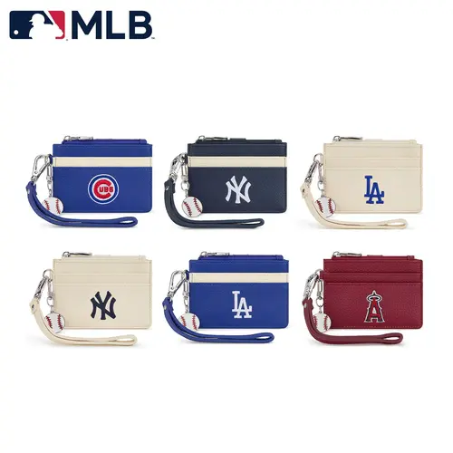 MLB Women's PU Leather Wristlet, Embossed Logo Clutch with Compartment Organizer and Zip Pocket - Gifts for Boyfriend & Baseball Fans, Casual, Wrist Strap, Organizer Pockets, Team Logo, Basic, Lightweight, Functional Zipper Pocket