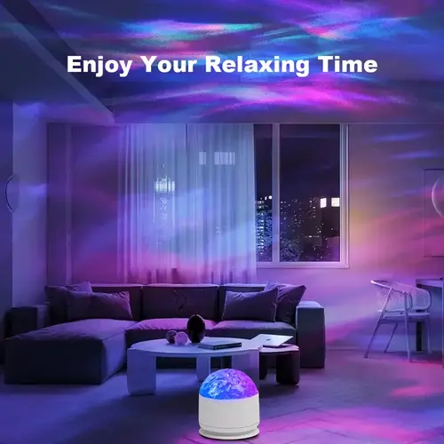 16 Color change along with the rhythm of the music，2 Scene - Ocean Wave & 3D Water Ripple Projector Light，Star Projector Night Light for Bedroom, Party, Home Décor BackToSchool