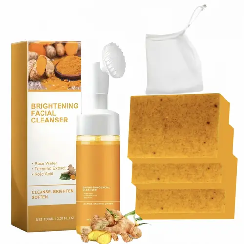 【Mother's Day Gift】Kojic Acid Turmeric Cleanser Multi-Pack - 300g Turmeric Cleansing Mousse, Lemon Soap, Skin Repair Skincare for Adults, Daily Care Brightening Facial Wash Routine