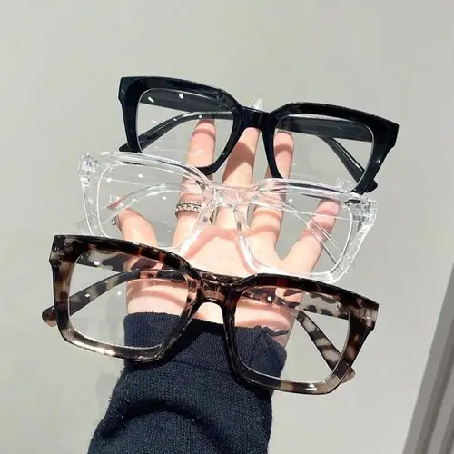 3 Pieces Unisex Simple Leopard Print, Transparent, Solid Color Square Glasses Set, Trendy Square Frames, Daily and Outdoor Wear, Fashionable Accessory for Outdoor Activities, Unique Gift for Women, Basic Fashion Eyeglasses, Pc