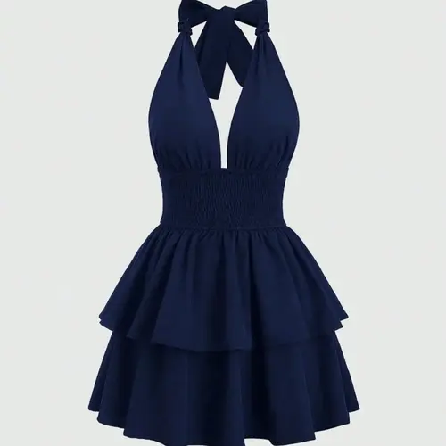 Women's Solid Backless Halter Neck Sleeveless Dress, Elegant Chic Casual Summer Party Club Dress, Chic Elegant Fit, Dresses For Party