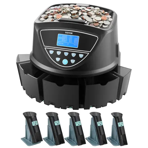 【Summerfinds】VEVOR USD Coin Sorter,Coin Counter Machine for 5 Kinds of USD CoinsCoin Sorter and Wrapper Machine Holds up to 2000 CoinsScreen Display Coin Storage Included 5 Coin Tubes and Boxes