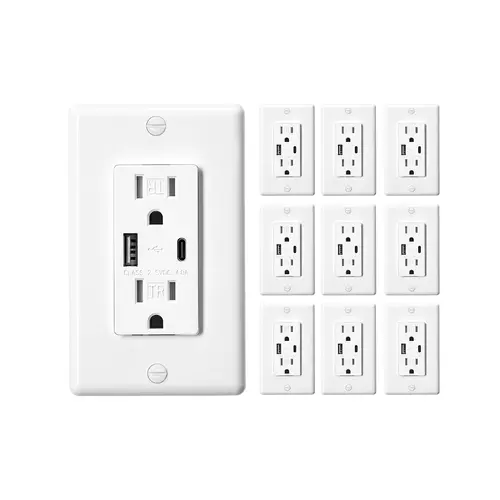 【Summerfinds】VEVOR USB Wall Outlet,24 W 15A Tamper Resistant Electrical Outlet with 1 Type C & 1 Type A Ports2 Three-prong AC OutletsScrewless Wall Plate IncludedCharging for Multiple DevicesWhite, Usb Ports Socket, Usb Multi Plug, Power Outlet Panel, Iph