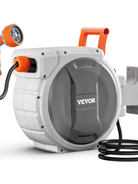 【DealsForYouDays】VEVOR Retractable Garden Hose Reel,5/8 Inch x 100 ft Wall MountedHeavy Duty with 9-Pattern NozzleAdjustable Length LockUpgraded Slow Return System & 180° Swivel Bracket, Retractable Water Hose, Durable Garden Hose,campingessentials