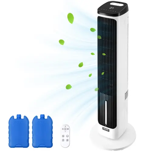 【toolupgrade】VEVOR Bladeless Tower Fan, 23.3ft/s Velocity Quiet Portable Standing Unit with 70° Oscillation, 9 Speed Control, 4 Modes, 24H Timer, Remote Control, Rapid Cooling, 4L Capacity, Fan for Bedroom, Indoor Users, Quiet Operation
