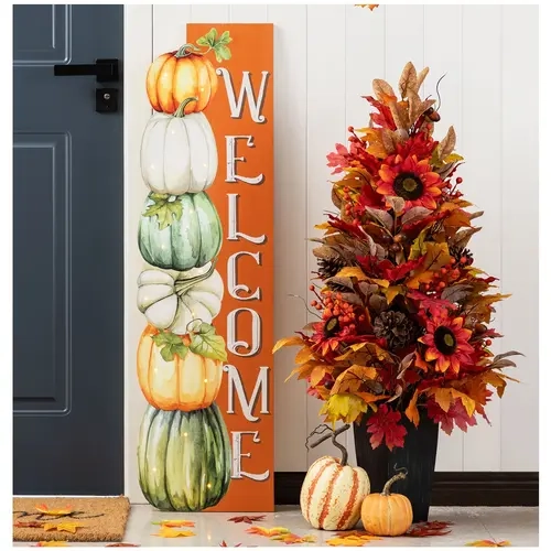 Glitzhome 42" Lighted Fall Pumpkins Welcome Porch Sign