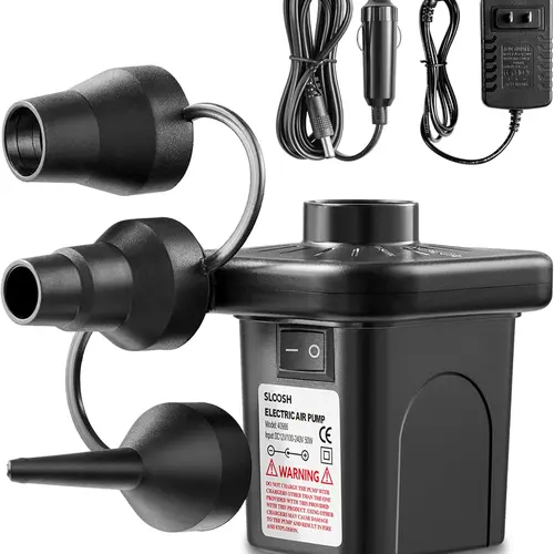 SLOOSH Electric Air Pump for Inflatables, Quick-Fill Inflator Deflator with 3 Nozzles, Portable Air Mattress Pump for Beds, Pool Floats, Swimming Rings,Outdoor Camping Inflatable, AC/DC Adaptors  DealsForYouDays