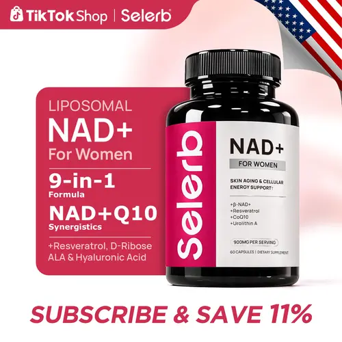 Selerb NAD+ Supplement for Women NMN Alternative Liposomal -β-NAD+, Trans-Resveratrol, CoQ10, D-Ribose - Supports Cellular Renewal, Energy & Skin Health - 90 Capsules