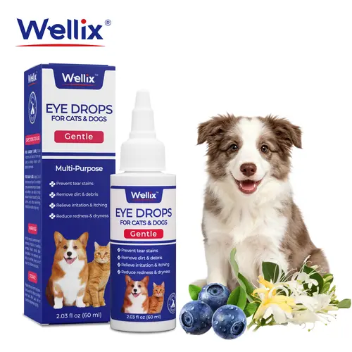 Wellix PET Hypoallergenic Eye Care Drops for Dogs & Cats, 60ml Infection Treatment - Soothes Dry/Pink Eyes, Tear Stain Cleaner, Free Toy Bonus,#sohochic