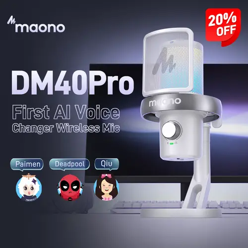 Maono DM40 Voice Changer Budget RGB Wireless/USB Desktop Microphone, audio equipment gear with Noise Reduction, zero latency, budget mics for Computer/PC/PS5 / Mac / Smartphone, ideal for Gaming,Recording,Singing,YouTube,TikTok., Game, Plug, Noise Cancell