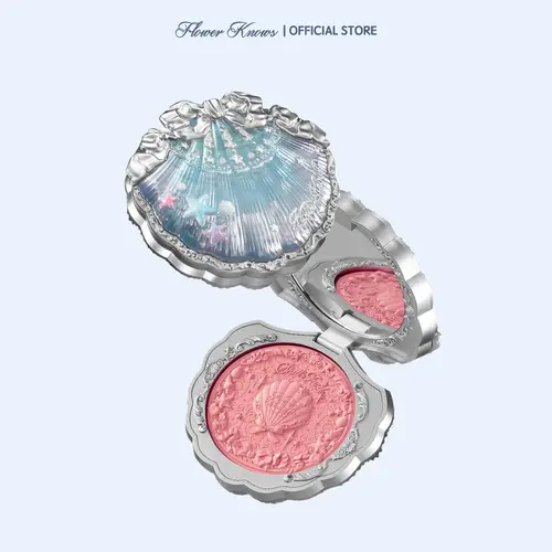 Flower Knows Shell's Jewel Collection Silk Satin Blush - Glowup Pink Powder Blush with Shimmer, Glycerin & Squalane Infused, Hydrating, Nourishing, Smooth Blendable High-Pigment, Long-Lasting Radiant Glow, Gifts for Women Box, Adult Makeup, Summer Gift