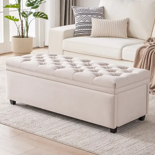 50" Storage Ottoman Bench, Tufted Ottoman with Storage Bench for Living Room, Large End of Bed Bench Ottomans, Modern Entryway Benches, Window & Bedroom Benches for Foot of Bed