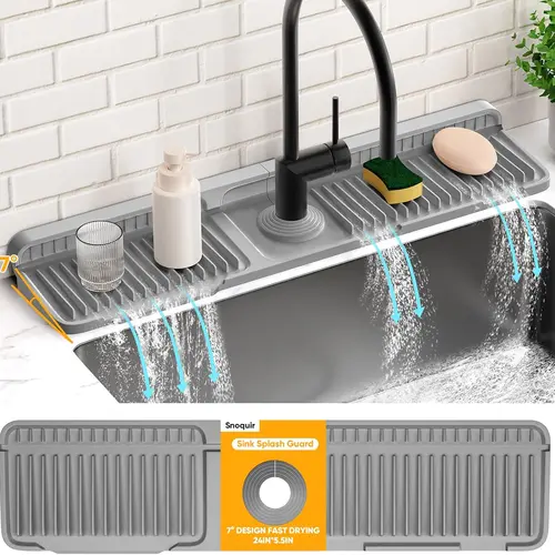 【DealsForYouDays】24 Inch Faucet Mat for Kitchen Sink Splash Guard Behind Faucet, Sink Protectors for Kitchen Sink Faucet Mat Splash Guard for Kitchen Sink Area, Longer Silicone Faucet Guard & Draining Mat, Grey #SummerVibes