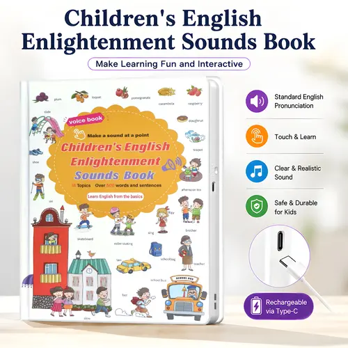 Toddler Bilingual Interactive Animal Sound Early Learning & Soft Books Flash Cards Toy (1-6 Years) - 470+ Words, 21 Themes, Fun Word Game, Airplane Designs, Hands-On Touch & Learn Tool, Great for Home Learning, Back-to-School Gift