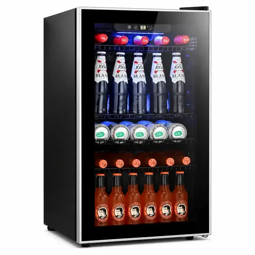 Antarctic Star 3.2 cu ft Freestanding Beverage Refrigerator - Compact Mini Fridge with Reinforced Glass Door, LED Lights, Quiet Vibration-Free Cooling, Adjustable Range for Dorm Room, Small Kitchen