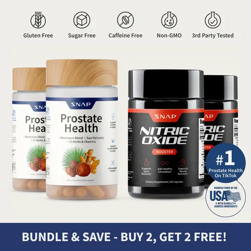 2x Ultimate Men's Health Bundle - Snap Supplements - Prostate Health + Nitric Oxide Booster - Natural Supplement Capsules - Support Blood Circulation & Prostate Health