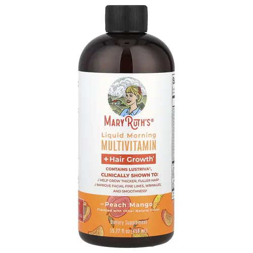 MaryRuth's Liquid Morning Multivitamin + Hair Growth, Peach Mango, 15.22 fl oz (450 ml)