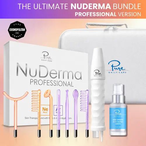 NuDerma Professional Complete High Frequency Bundle – Pro Wand with Neon + Argon for Total Skin Care, Breakouts & Wrinkles, Face & Scalp Therapy, Acne & Aging Facial Beauty Machine Facial Tools