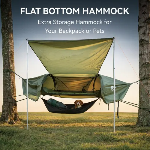 Night Cat Lay-Flat Hammock Tent - Portable Foldable Off-the-Ground Camping Hammock, Nylon Mosquito Net, Ventilation, Weatherproof Rainfly, Bottom Storage, 87"x28"x19", 330 lbs Capacity, for Backyard & Camping Use, Portable Foldable Hammocks