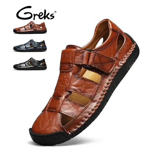 GREKS Men's Sport Sandals Closed Toe Outdoor Handmade Sandal Summer Beach Sandal Fisherman Sandals Lightweight & Versatile