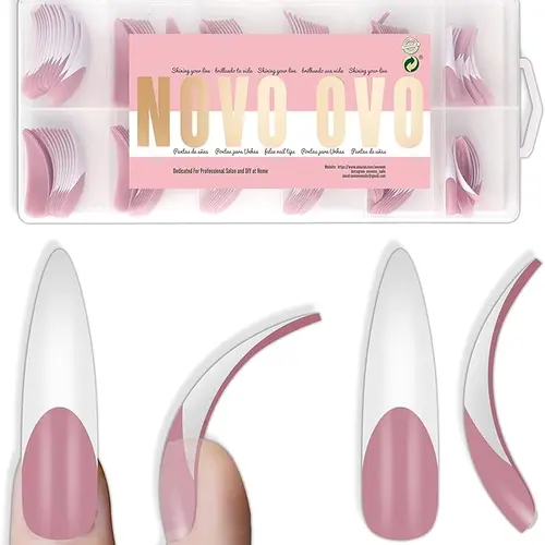 NOVO OVO Press on Nails, 144 Pcs XXL Curved Stiletto Almond Soft Gel Full Cover Tips with Berry Pink French Tip for Acrylic Nails Extension, Multi-Pack, Beauty Products, Feminine, Party, Occasion, Nails Press On, Girlfriend