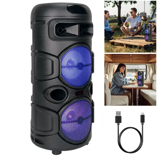 Dual 4" Portable Bluetooth Party Speaker with LED Light, FM Radio, USB/TF Card/AUX Ports, Audio Playback for Smartphone, MP3 Support, Cable & Plug Compatibility,back to school,back to school haul