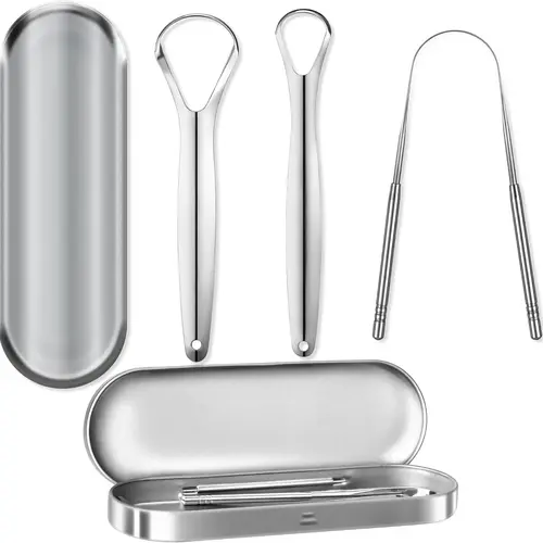 Tongue Scraper,Tongue Cleaner,Stainless Steel Tongue Scraper,Limpiador De Lengua Raspador,100% Stainless Steel, Metal Tongue Scrapers for Oral Care & Hygiene (3 Pack)