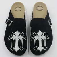 MECKMANLY Men's Black Round Toe Minimalist Clog Shoes - Closed-Toe Flat Mules with Arch Support, Cork Footbed, Adjustable Metal Buckle, EVA Sole for All-Season Walking Comfort