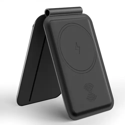 Lulaven Magnetic Faux Leather Fold Smartphone Wallet for iPhone - Black, Multi-Card Slot, Find My Chip Tracker, Integrated Stand, 100db Alarm, Voice Assistant Support, Mobile Phone Accessory