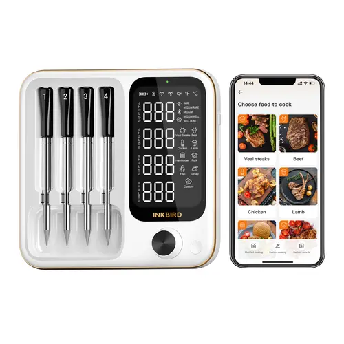 INKBIRD Wireless WiFi Bluetooth Meat Thermometer, Kitchen Gadgets with 4 Probes, Waterproof LCD Thermometer with App Presets for BBQ & Oven,Grill,Kitchenware,restockcampingess