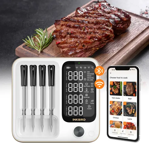 INKBIRD Meat Thermometer，Wireless Wifi Bluetooth Thermometer with 4 Probes，for Rotisserie Grill Oven,Waterproof，Kitchen Utensils- tiktokshopstockup,home essentials | Back to School