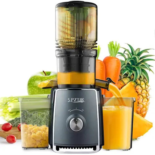 SPZTJK Cold Press Slow Masticating Juice Extractor Machine, 5.3" Oversize Feeder Mouth, 300W Countertop Juicer with Silent Motor, Auto Pulp Separation, Polycarbonate Build, Safety Lock, Easy to Clean for Batch Juicing
