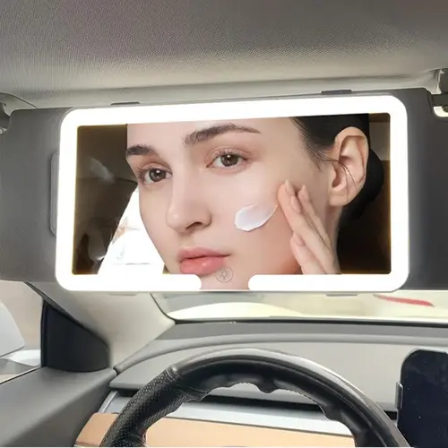 LED USB Rechargeable Car Sun Visor Makeup Mirror, Plastic Frame, Car Interior Decorative Mirror, Shatterproof Car Interior Supplies HD Mirror, Led Lighting