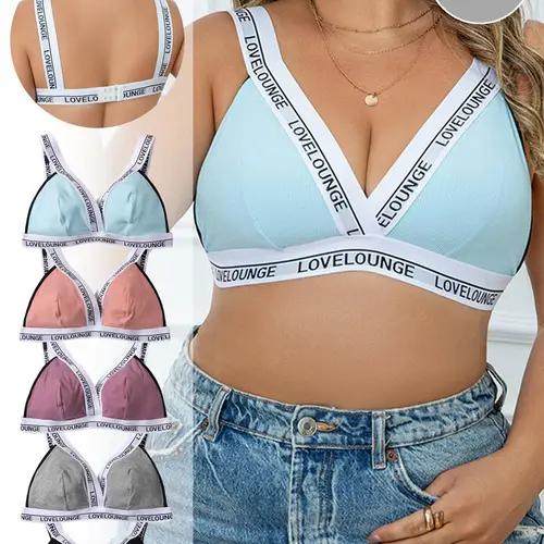 【Plus Size】 Letter Tape Bra, Breathable Bras, Comfy Bra, Casual Comfortable Breathable Wireless Wirefree Bra for Daily Wear, Women's Lingerie for All Seasons, Underwear