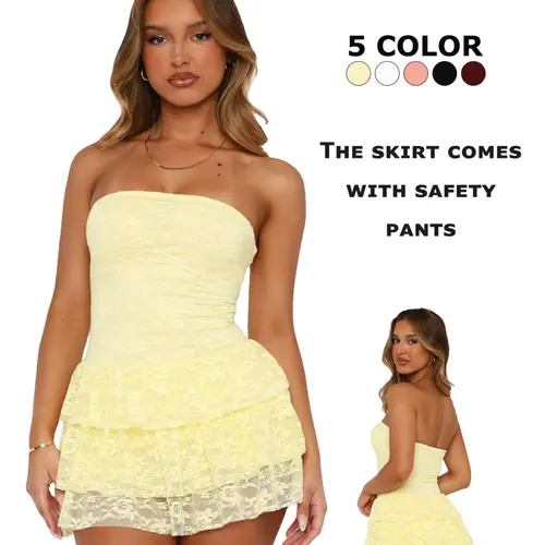 Women's Lace Tube Dress, Feminine Chic Elegant Style Lightweight Strapless Dress for Party Club Dating Wear, Ladies Summer Clothes