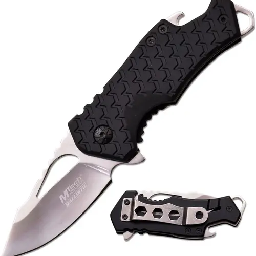 MTECH USA MT-A882 Mini Folding Pocket Knife - Stainless Steel Straight Edge Blade, Black Nylon Fiber Handle, EDC Outdoor Tool with Bottle Opener, Carving/Peeling Function, Survival Equipment, Camping Gear, Guys Gifts, Outdoor Tools